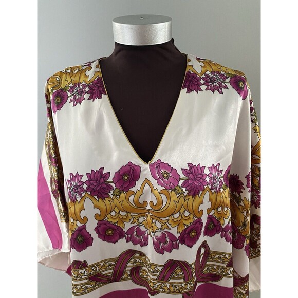 Vintage Winlar Caftan OS Kaftan Ribbon Floral Maxi Dress Boho Beach Mrs Roper - Picture 2 of 14